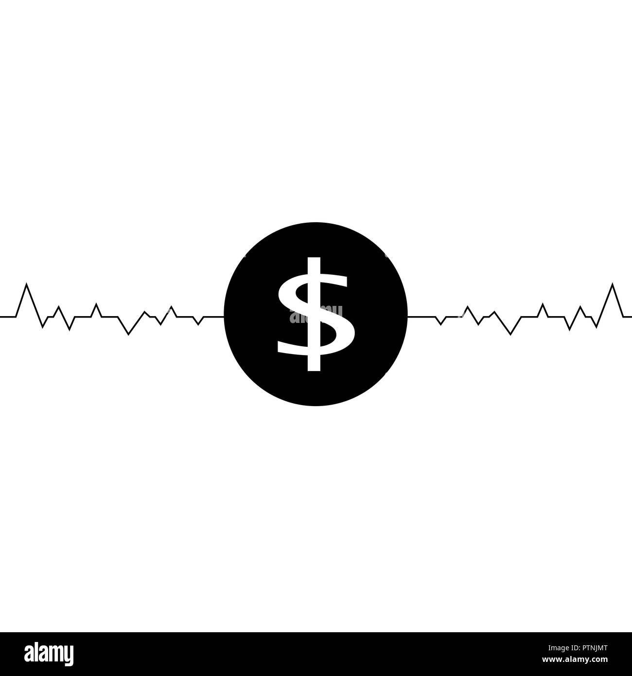 Vector illustration of dollar one line drawing, minimalism art. Fluctuation in the exchange rate of the dollar illustration. Stock Vector