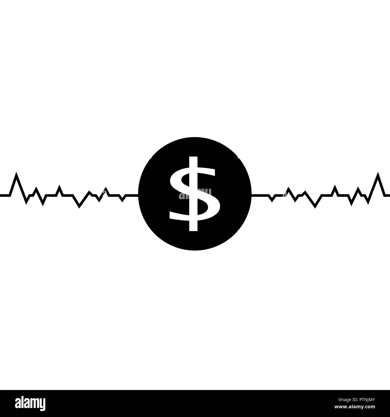 Vector illustration of dollar one line drawing, minimalism art. Fluctuation in the exchange rate of the dollar illustration. Stock Vector