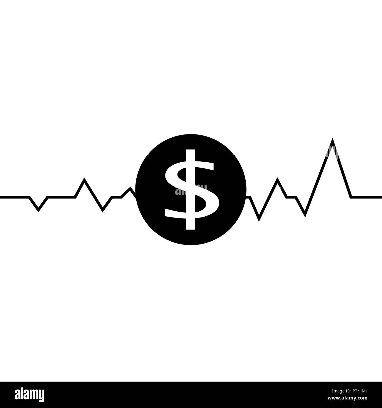 Vector illustration of dollar one line drawing, minimalism art. Fluctuation in the exchange rate of the dollar illustration. Stock Vector