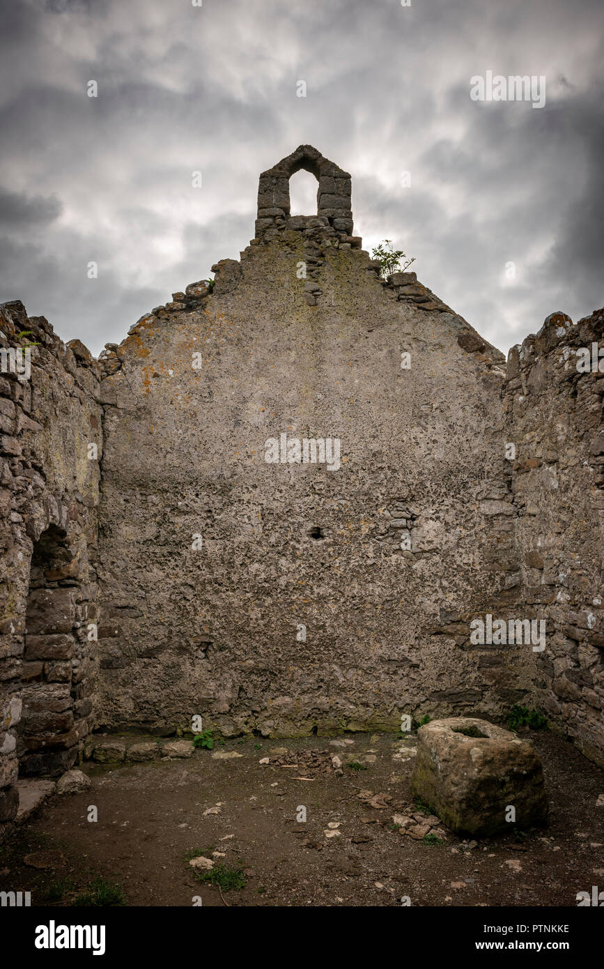 Hen Capel Lligwy ruined chapel on Anglesey, Wales, UK Stock Photo