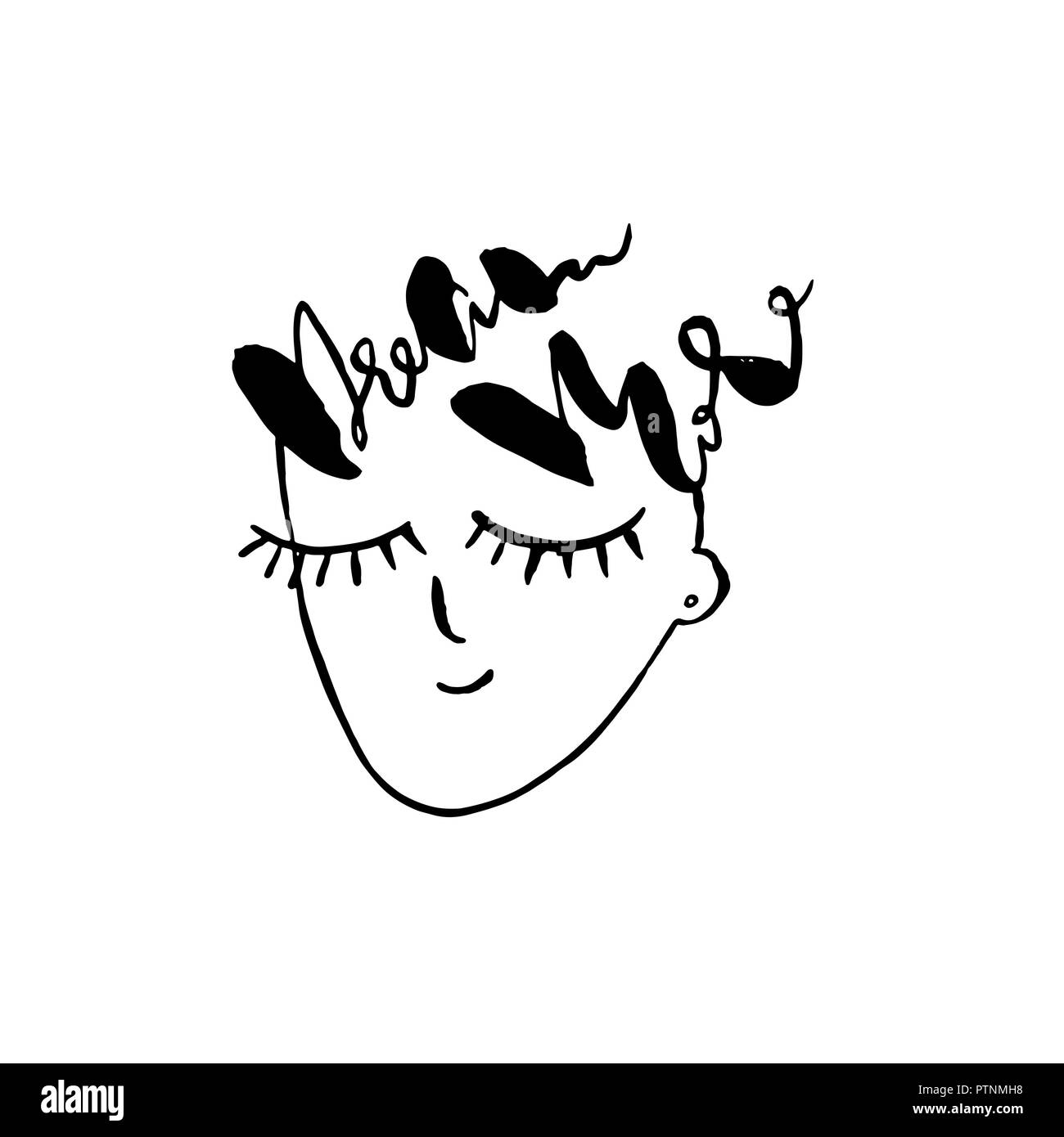 Dream more. Lettering poster with face. Close eyes. Hand drawn art work. Vector illustration. Stock Vector