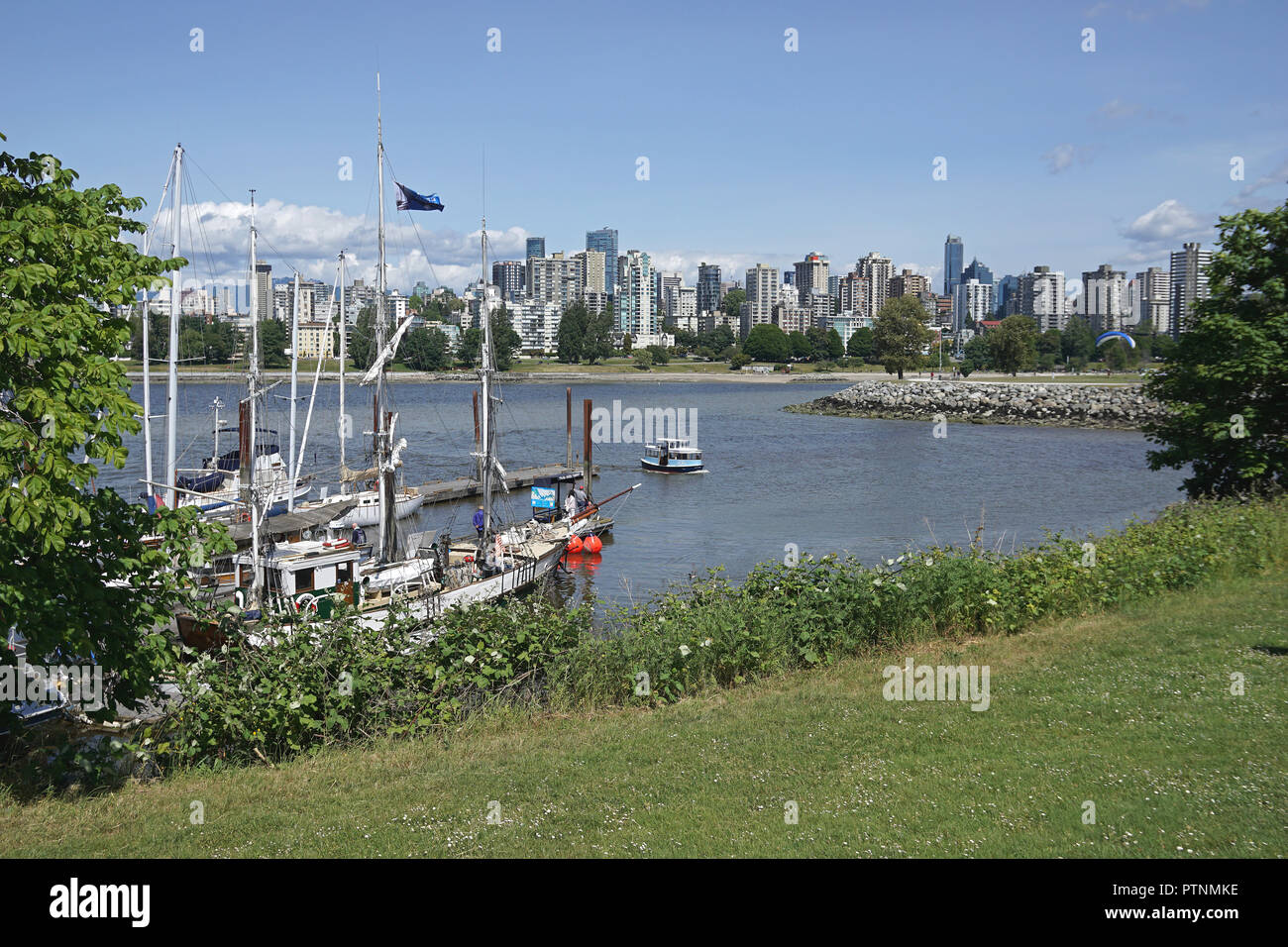 View on downtown Vancouver from historical harbour, Vancouver, Canada Stock Photo