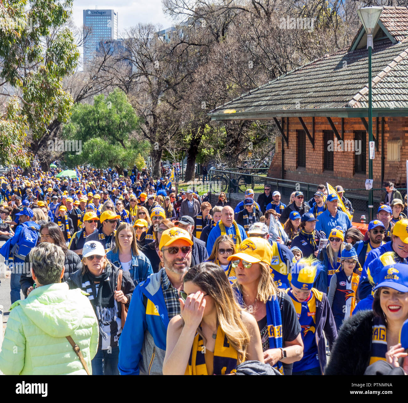 West Coast Eagles Football Club fans and supporters marching to the