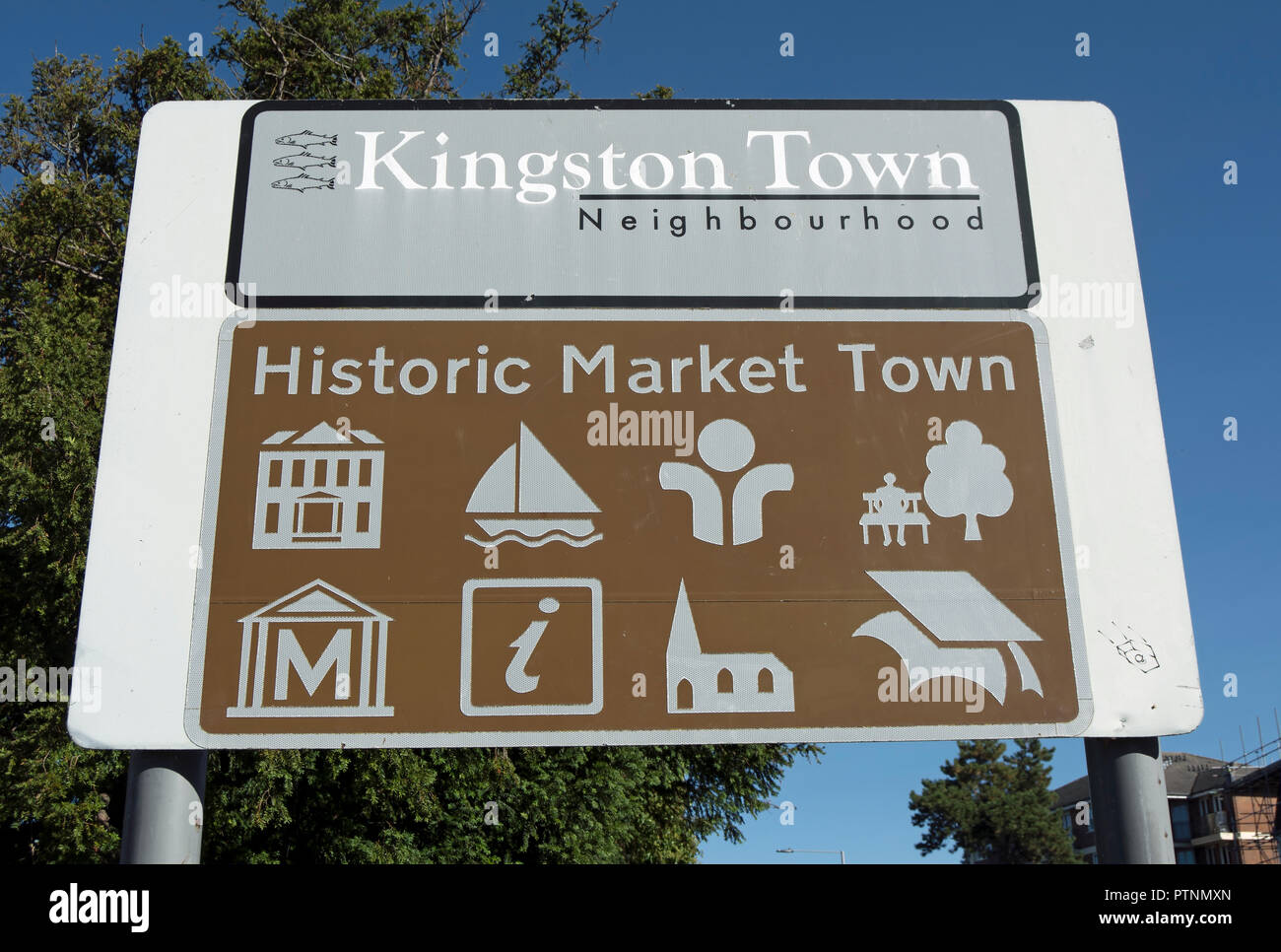 kingston historic market town, sign displaying symbols on