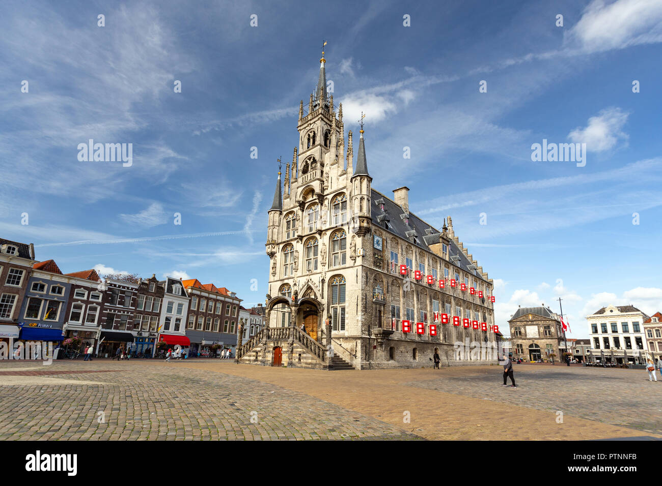 THE NETHERLANDS, GOUDA - OCTOBER 10, 2018: The beautiful gothic Town hall of Gouda. Stock Photo