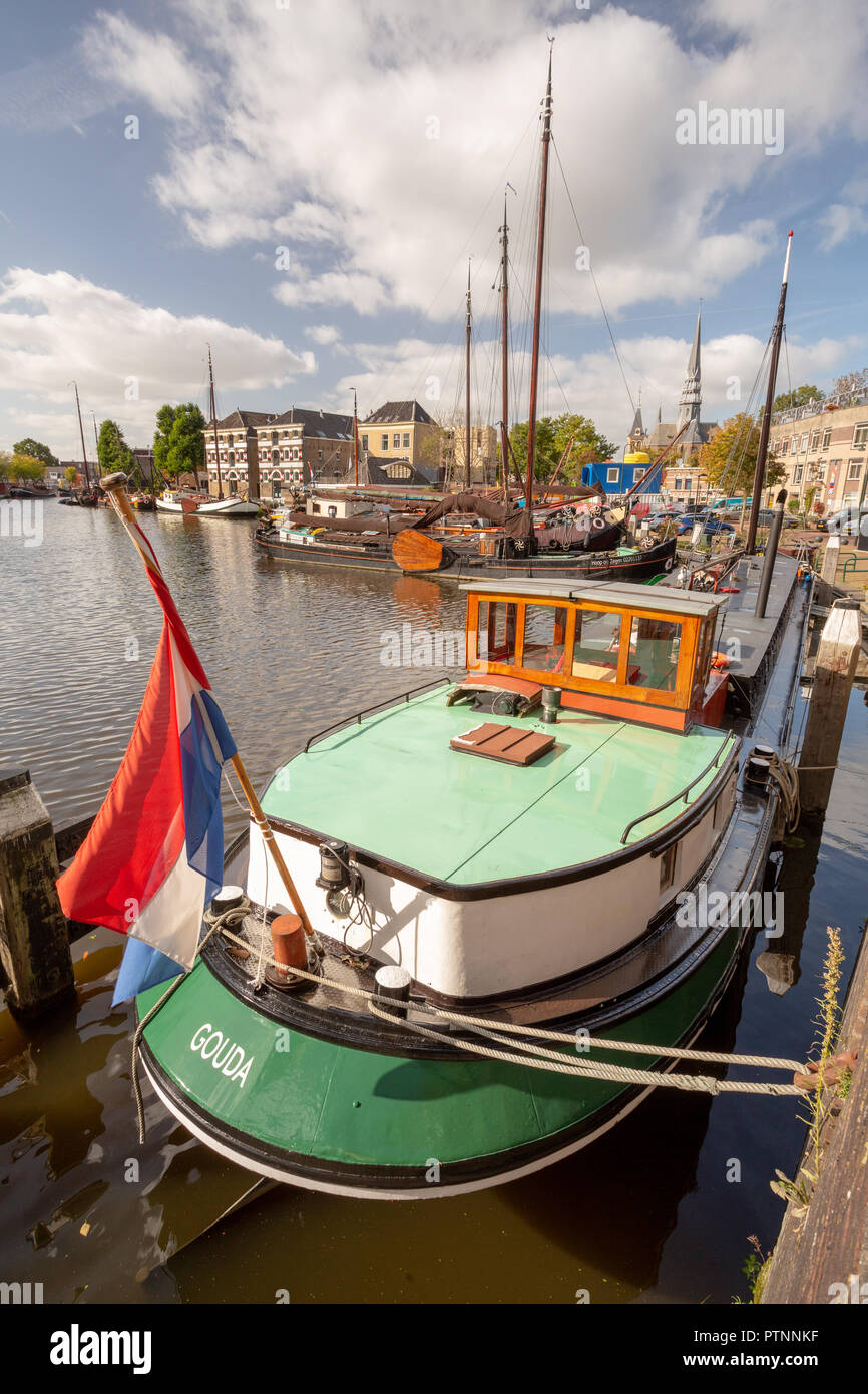 THE NETHERLANDS, GOUDA OCTOBER 10, 2018 Historic ship in the