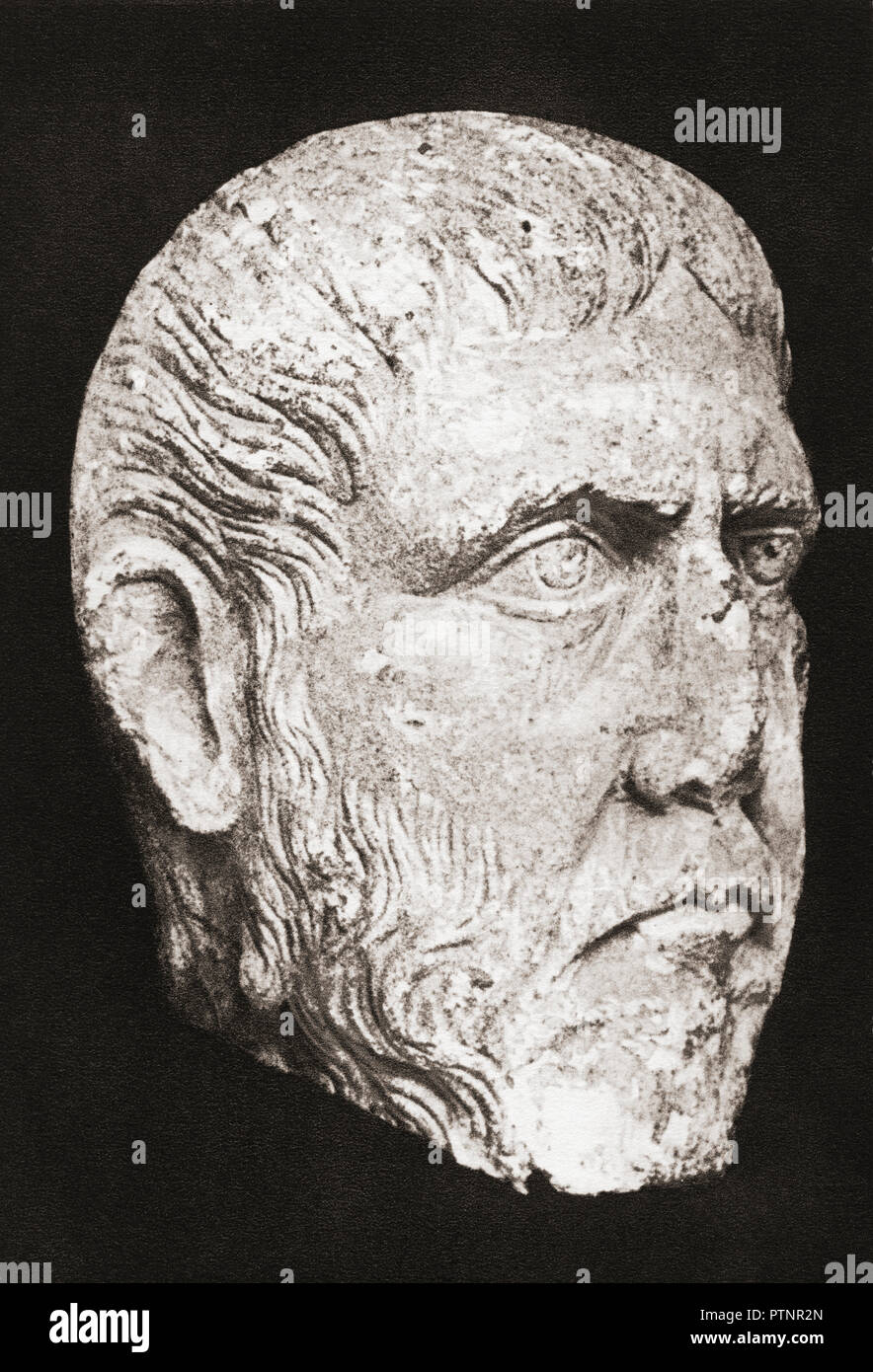 Bust of Plutarch, aka  Lucius Mestrius Plutarchus, c.46 – 120 AD.  Greek biographer and essayist. Stock Photo