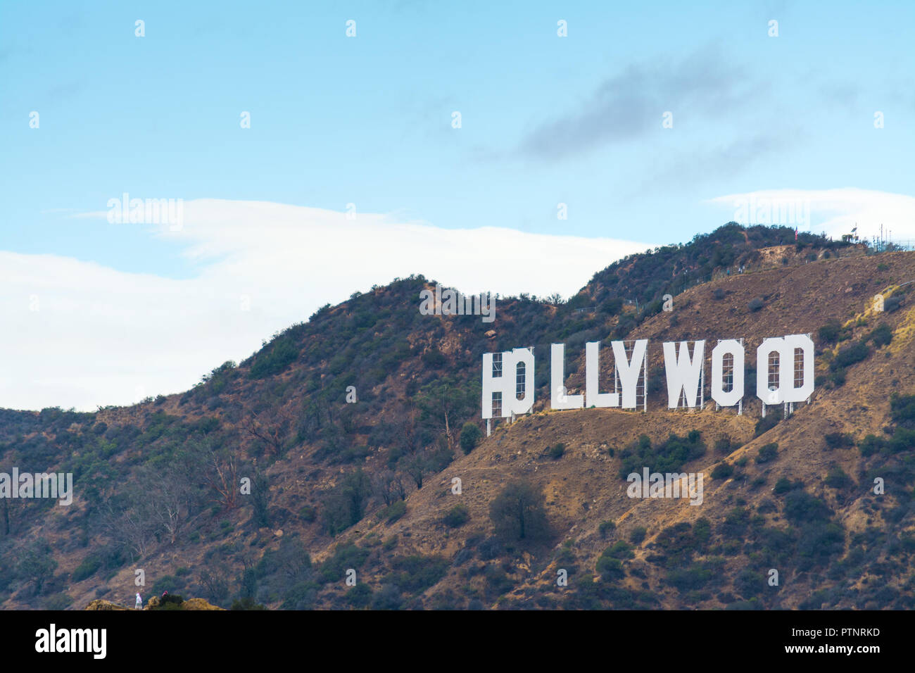 Los Angeles, CA, USA - October 28, 2016: Close up of Hollywood sign on a cloudy day Stock Photo