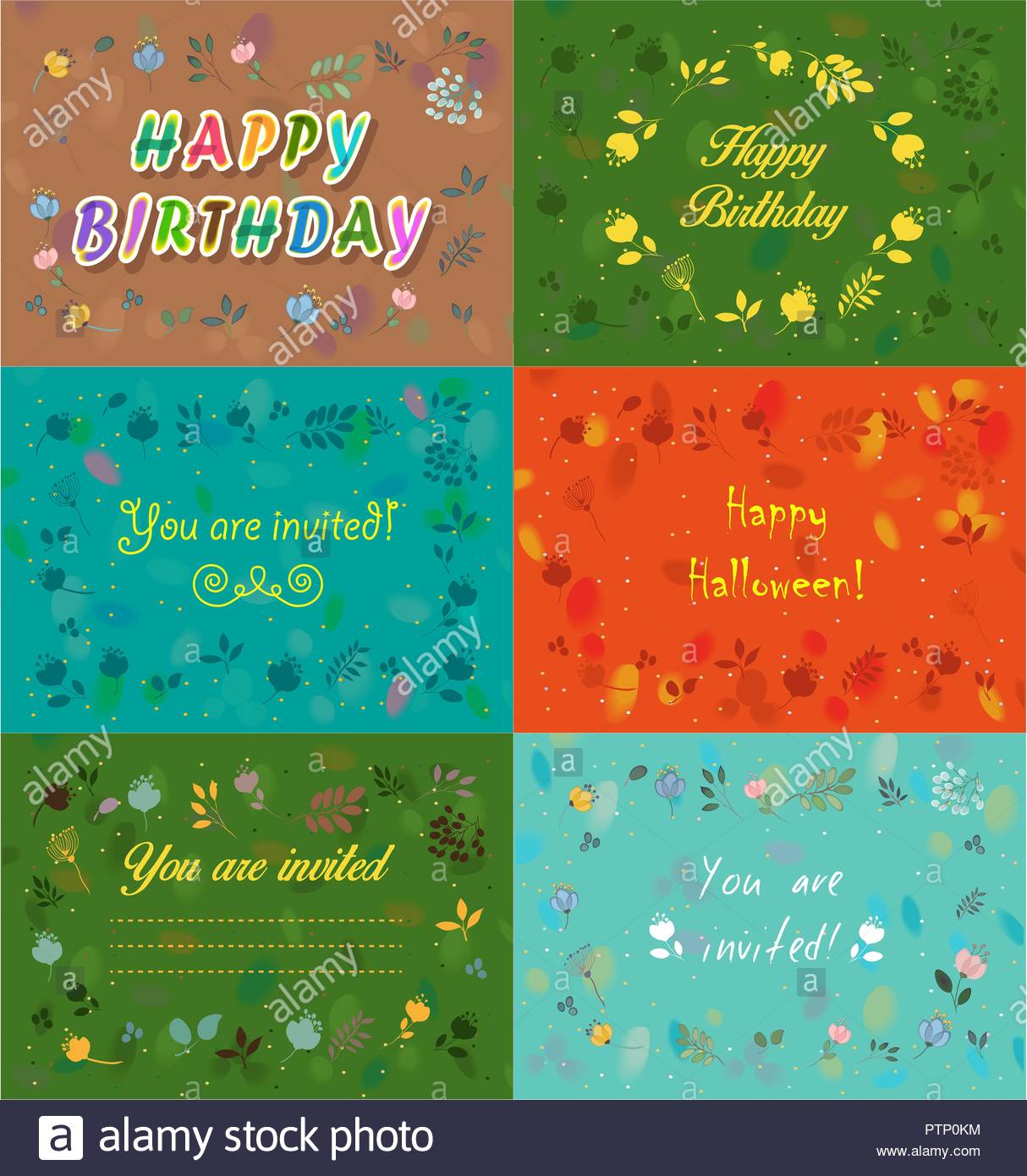 set of floral festive cards and invitations you are invited happy