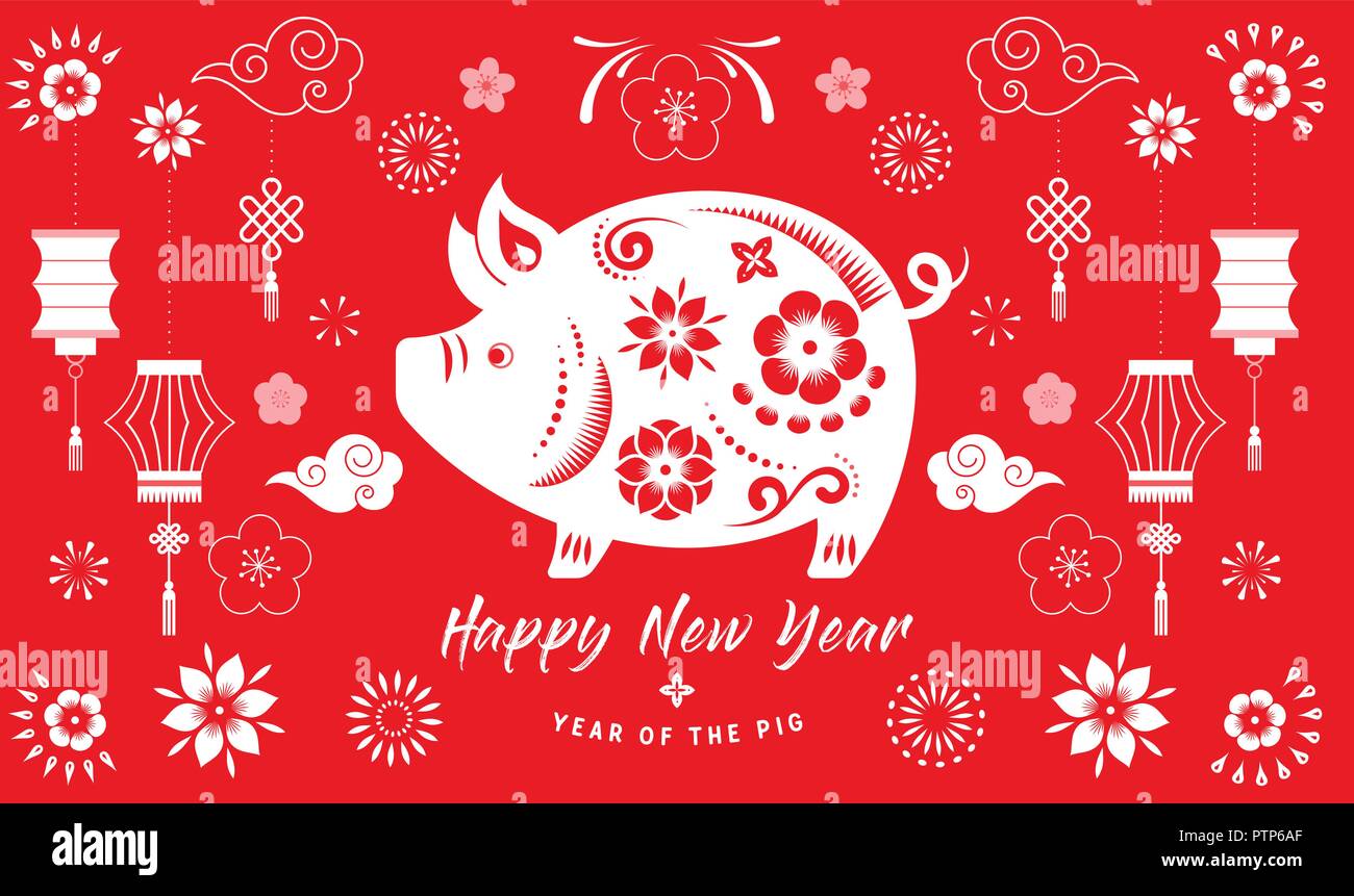 Happy Chinese New Year 2019 The Year Of Pig Vector Banner