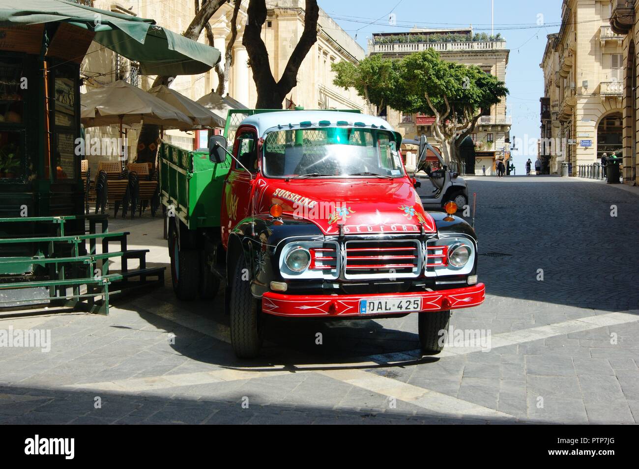 Bedford  TJ Tipper truck of Sunshine in the centre of Valletta, Malta Stock Photo