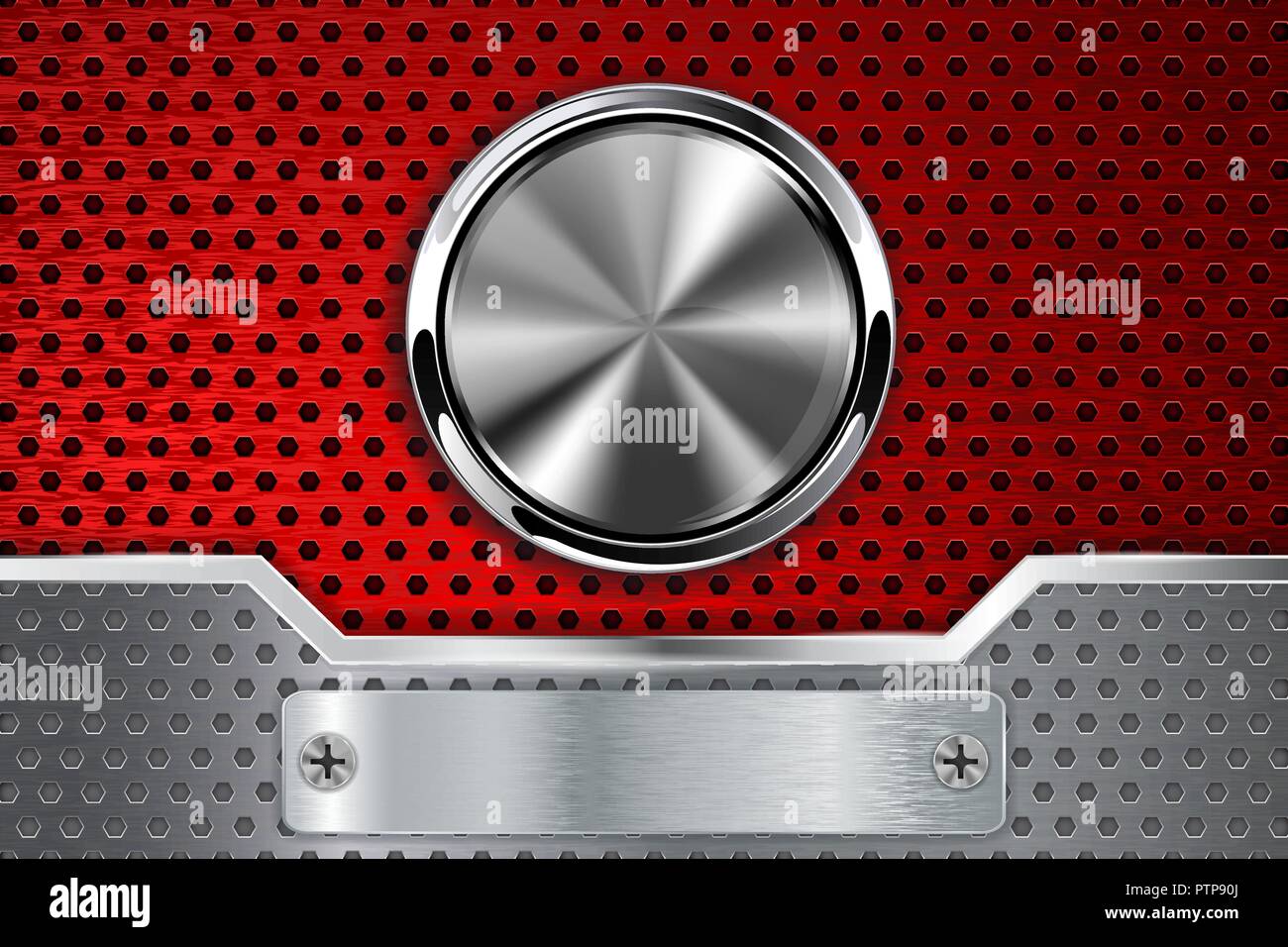 Red perforated background with chrome round button Stock Vector Image ...