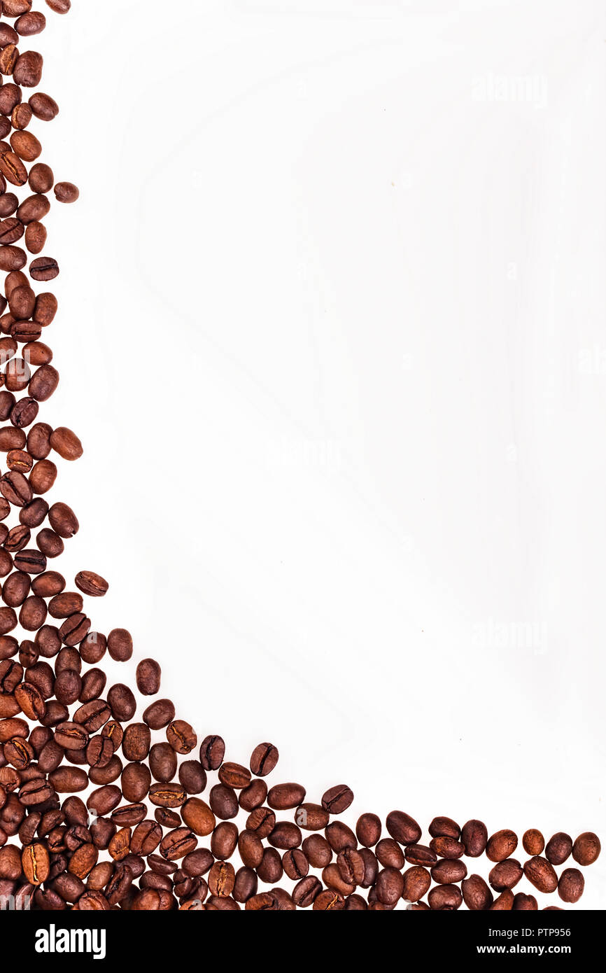 Border of coffee beans with copy space white background - studio shot Stock Photo