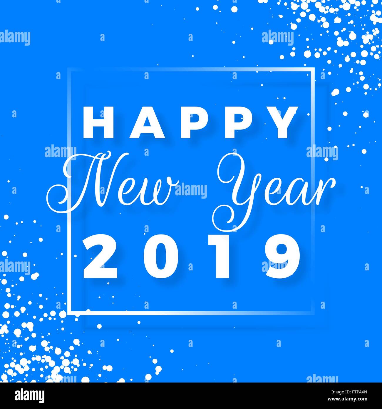 Happy New Year 2019. Greeting card on blue background. Vector