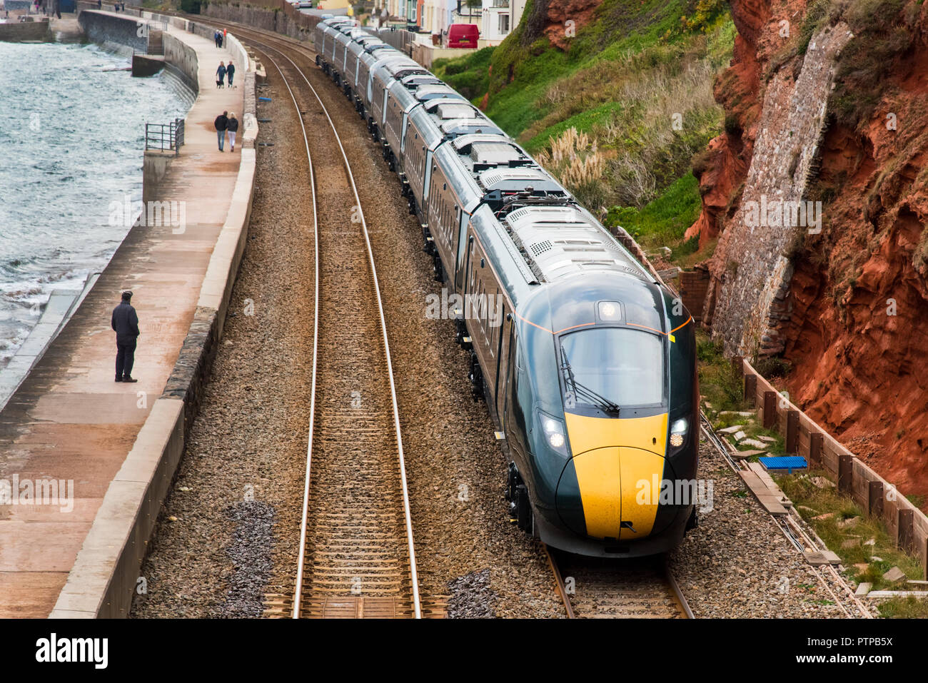DAWLISH, DEVON, UK - 04OCT2018: GWR Class 800/802 High Speed Train north of Dawlish Station. Stock Photo