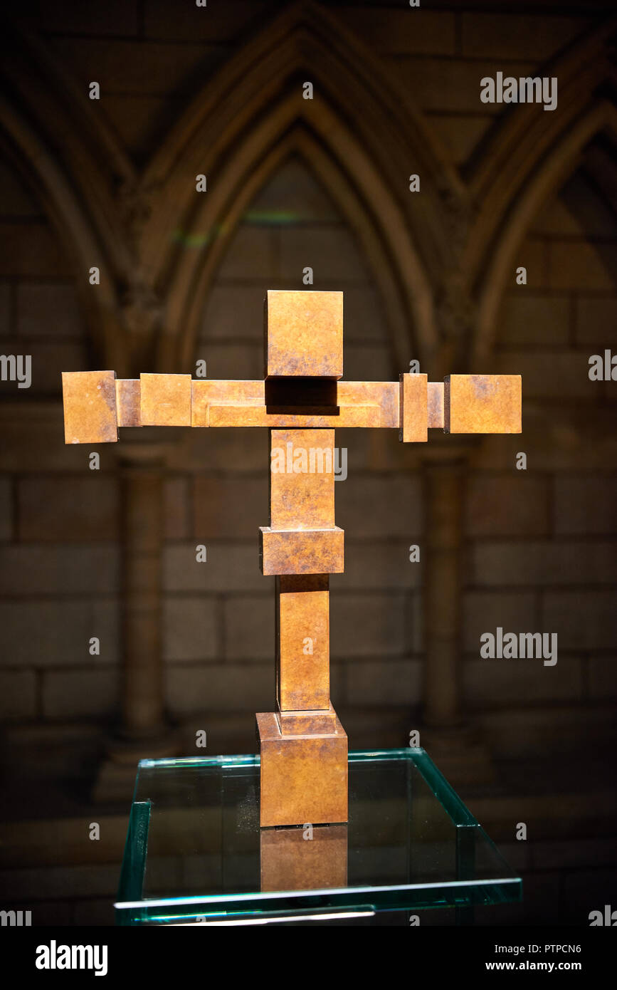 The Finn cross, named after the artist creator, Michael Finn, on display in Truro cathedral, Cornwall, England. Stock Photo