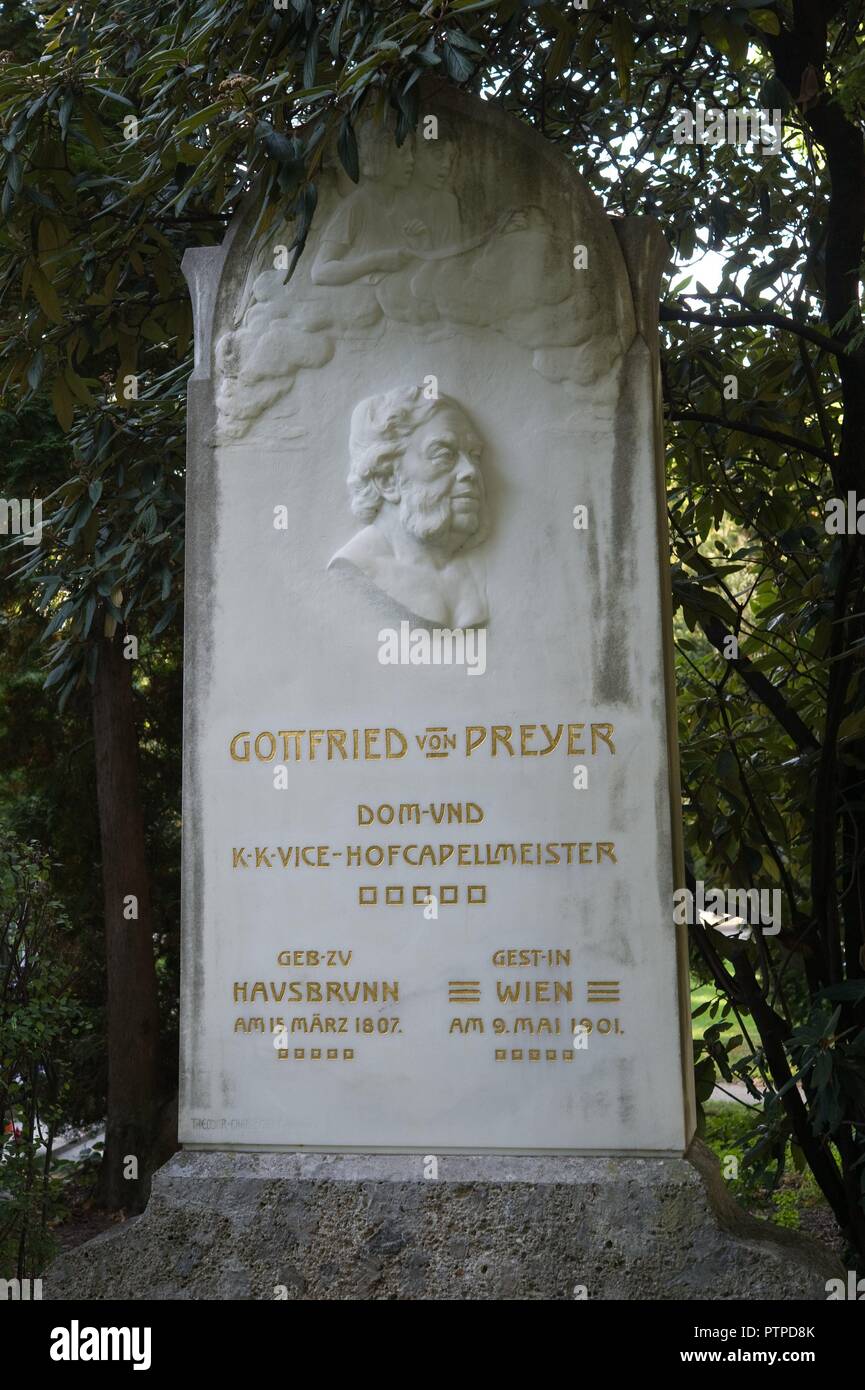 Wien, Zentralfriedhof, Ehrengrab Gottfried von Preyer (Dom-Kapellmeister, 1807-1901) - Vienna Zentralfriedhof Cemetery, Grave Gottfried von Preyer (18 Stock Photo