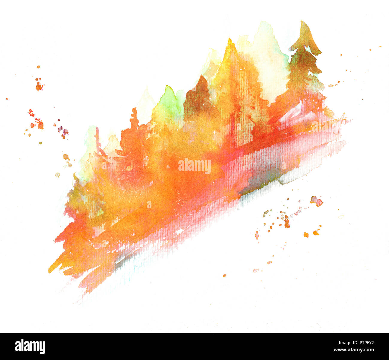 A Watercolor Drawing Of An Autumn Forest An Abstract Landscape On A White Background With Copy Space Stock Photo Alamy