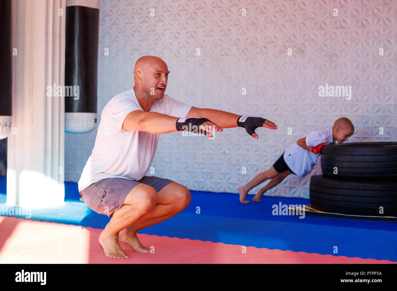 Boxing training in the gym, the concept of sports development Stock ...