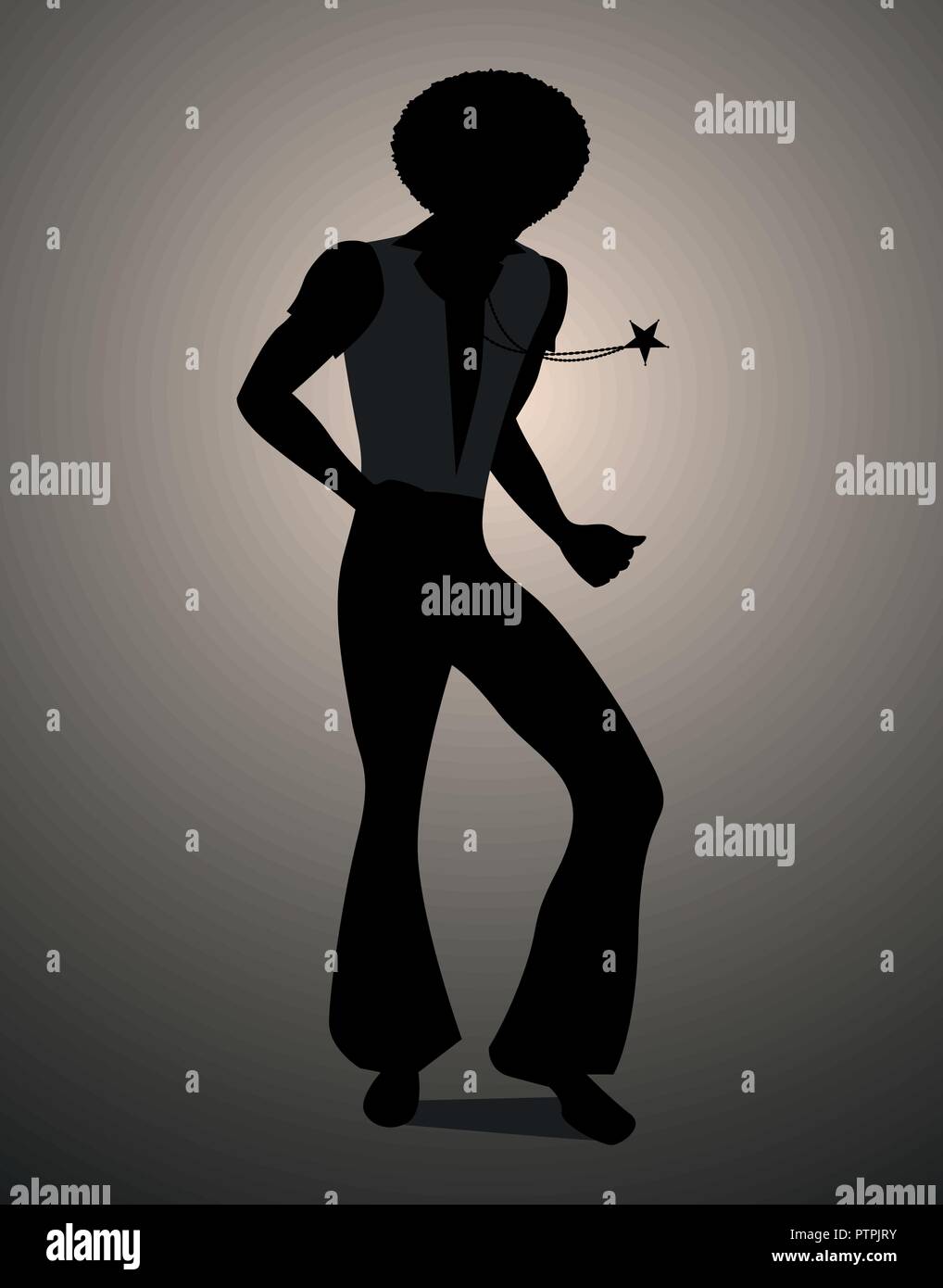 Silhouette of man dancing soul, funky or disco music. Retro Style. Stock Vector