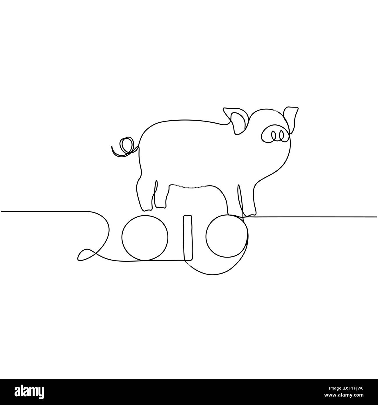 One line design silhouette of pig.minimalistic style vector illustration Stock Vector