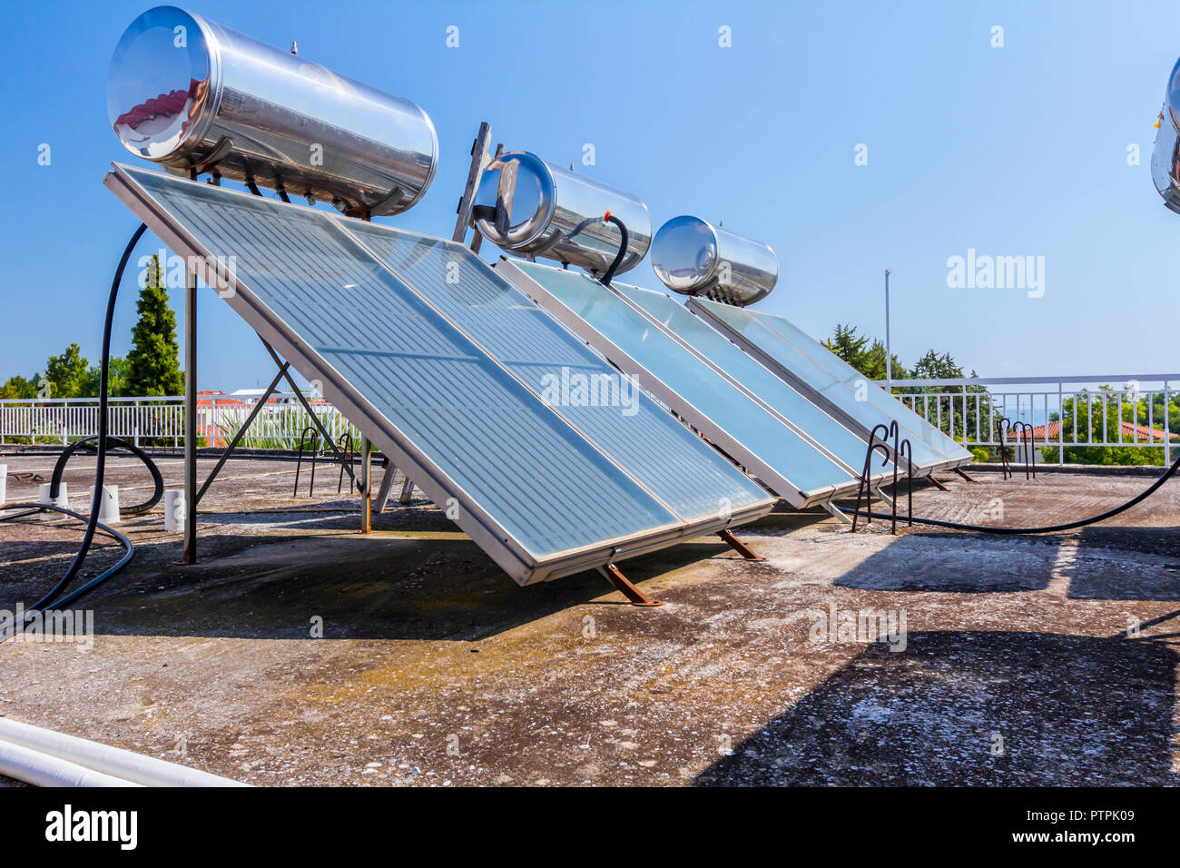 Water Panels For Using Renewable Sun Energy Are Placed On