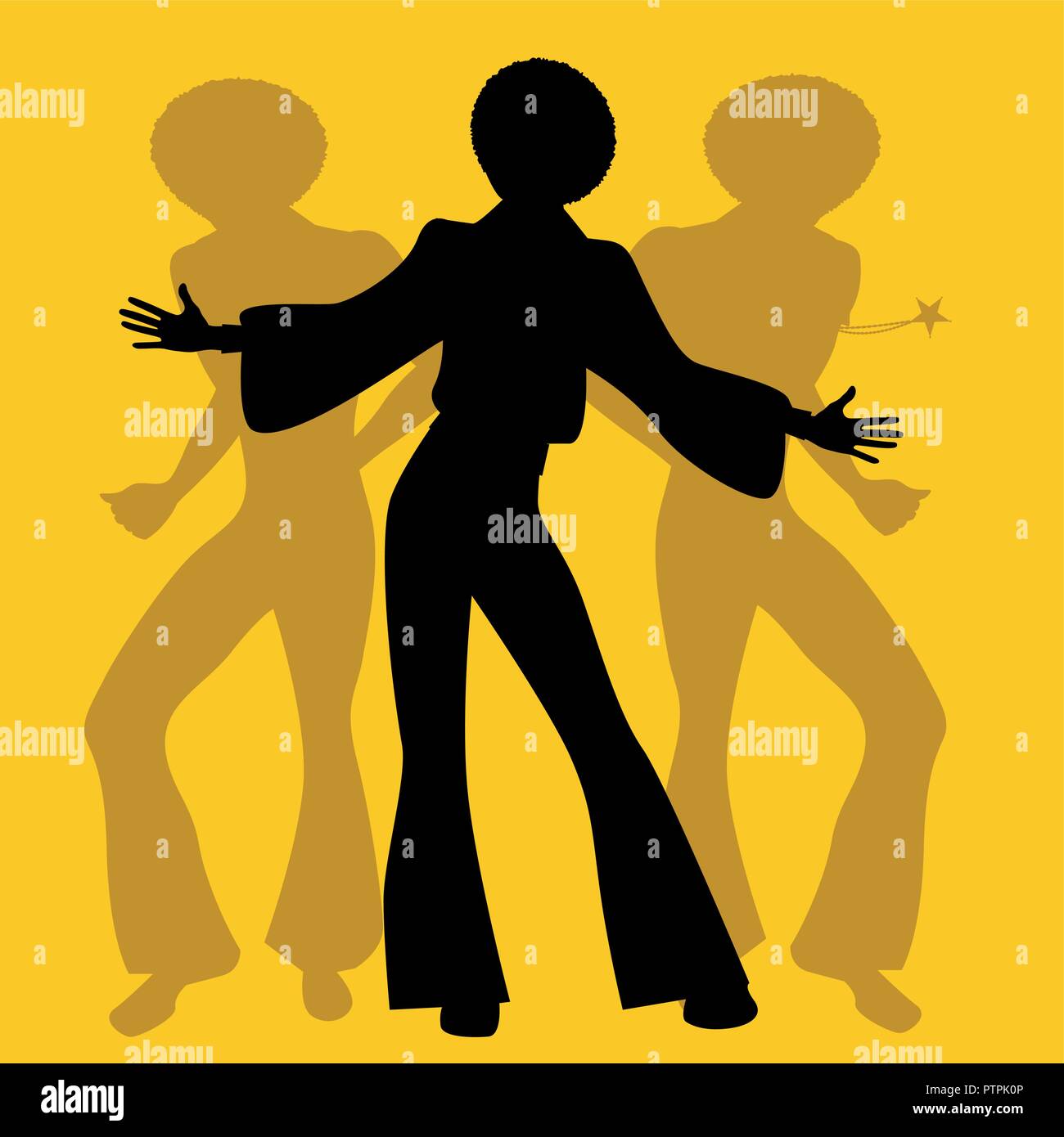Silhouette of men dancing soul, funky or disco music. Retro Style. Stock Vector