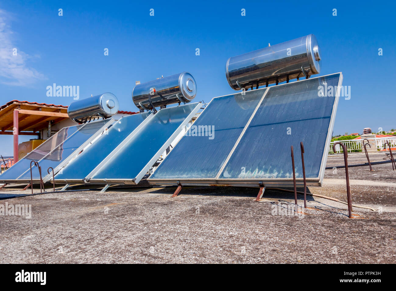 Water Panels For Using Renewable Sun Energy Are Placed On