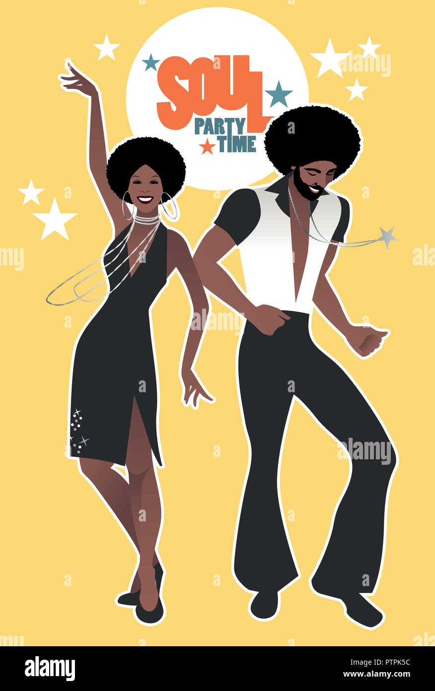 Soul Party Time. Young couple dancing soul, funk or disco. Retro