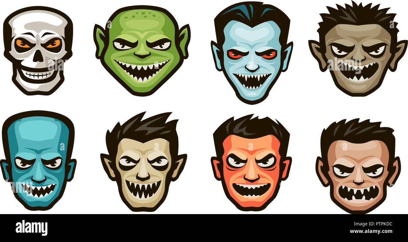 Funny monsters set. Halloween concept. Cartoon vector illustration Stock Vector