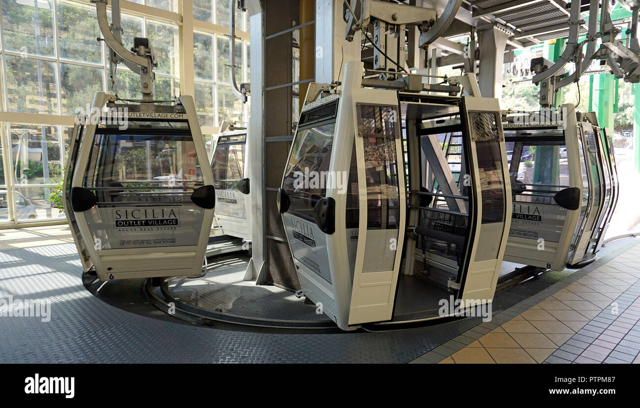 Cable car station, Funivia, cable car ride from the old town of Taormina to the beach of Mazzarò