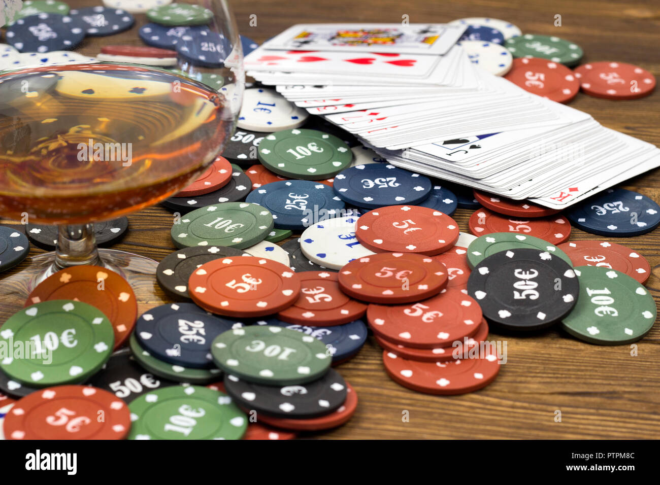 Poker chips card alcohol Stock Photo Alamy