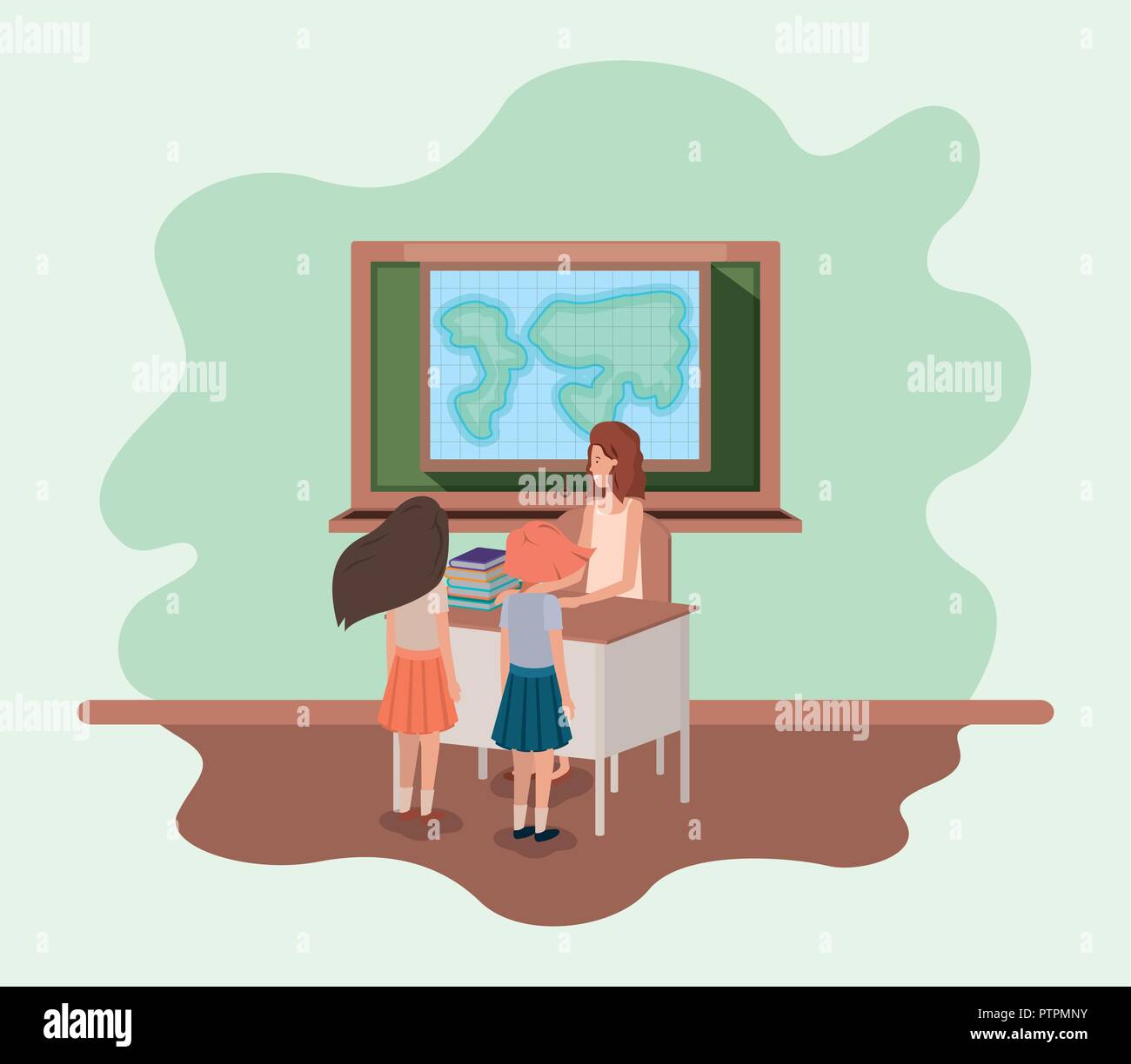 female teacher in the geography class with students Stock Vector Image ...