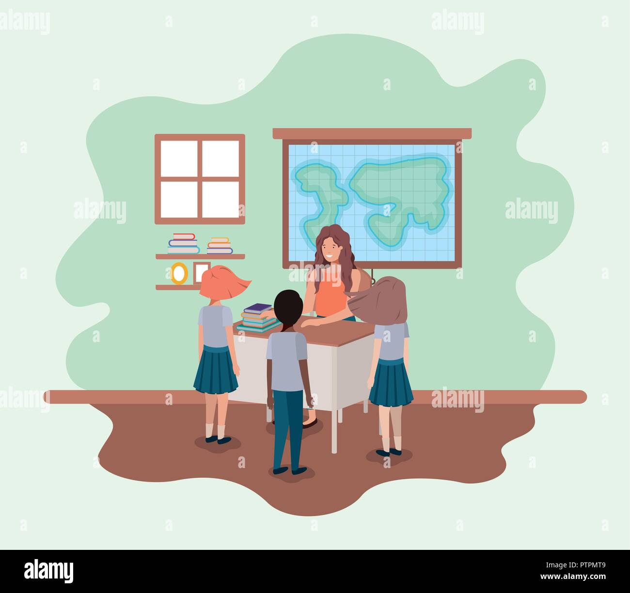 female teacher in the geography class with students Stock Vector Image ...