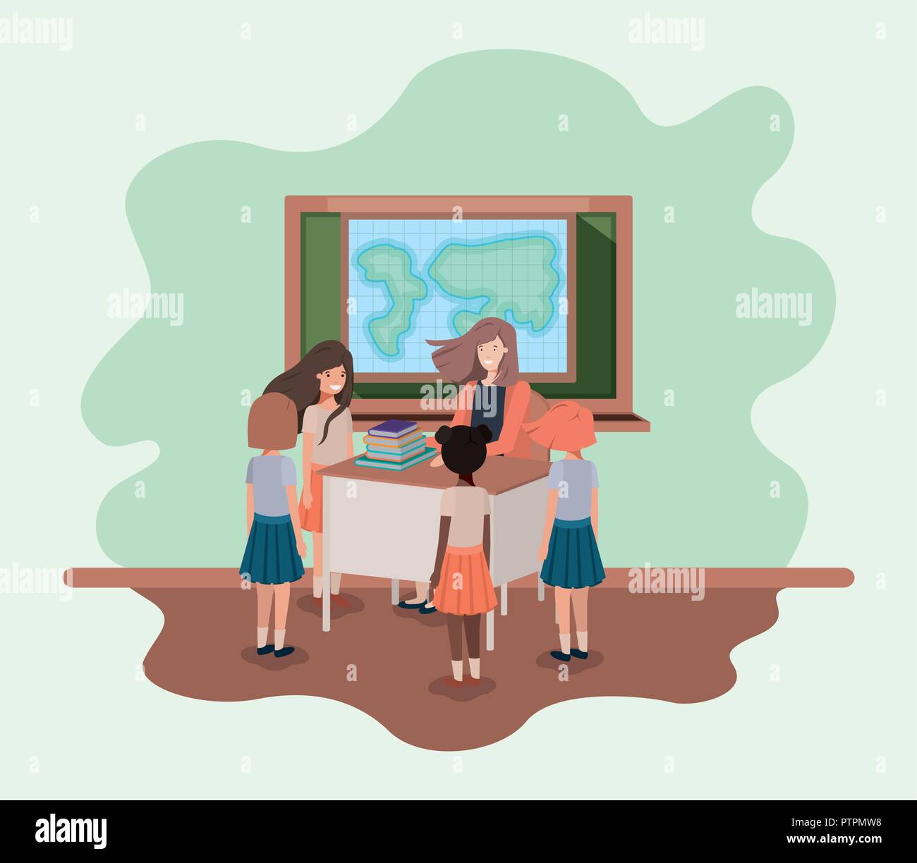 female teacher in the geography class with students Stock Vector Image ...