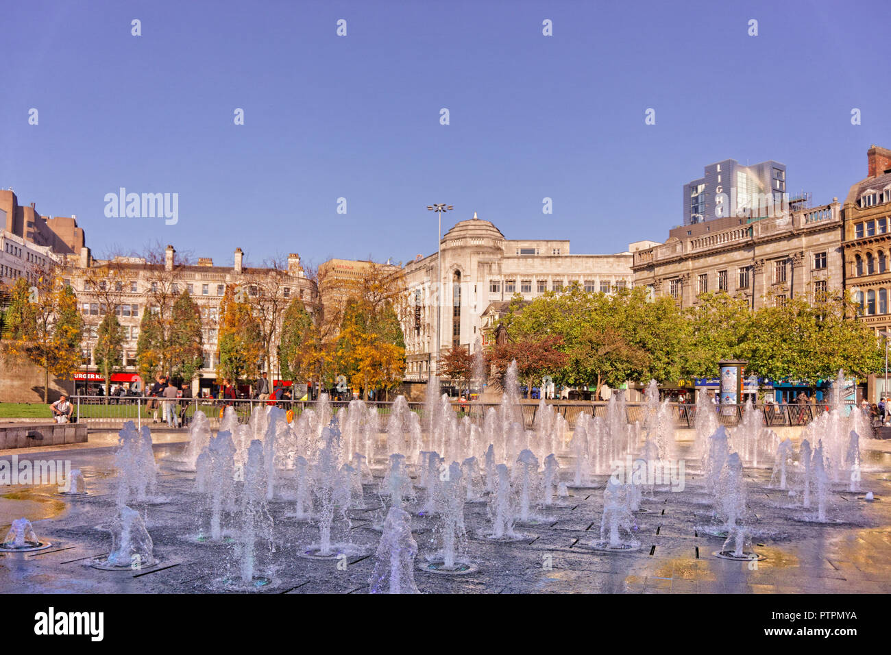Fountains in Piccadilly Gardens, Manchester City Centre, Greater Manchester, England. UK. Stock Photo