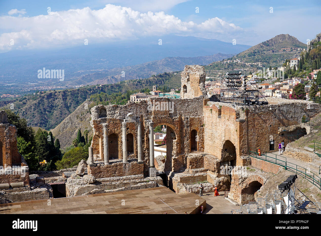 The ancient greek-roman theatre of Taormina, Sicily, Italy Stock Photo