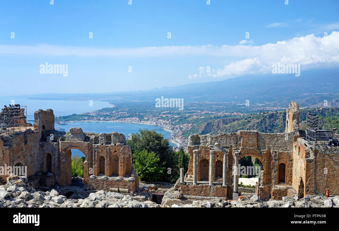 The ancient greek-roman theatre of Taormina, Sicily, Italy Stock Photo
