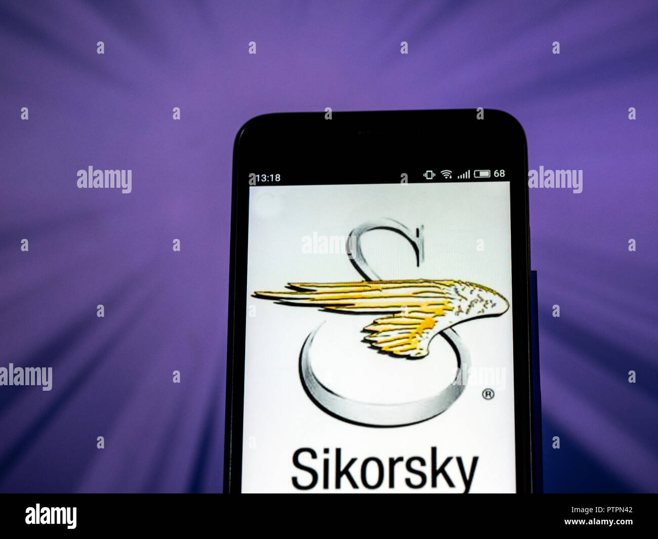 Sikorsky Aircraft Logo Seen Displayed On Smart Phone. The Sikorsky Aircraft  Corporation Is An American Aircraft Manufacturer Based In Stratford,  Connecticut. It Was Established By Igor Sikorsky In 1923 And Was Among