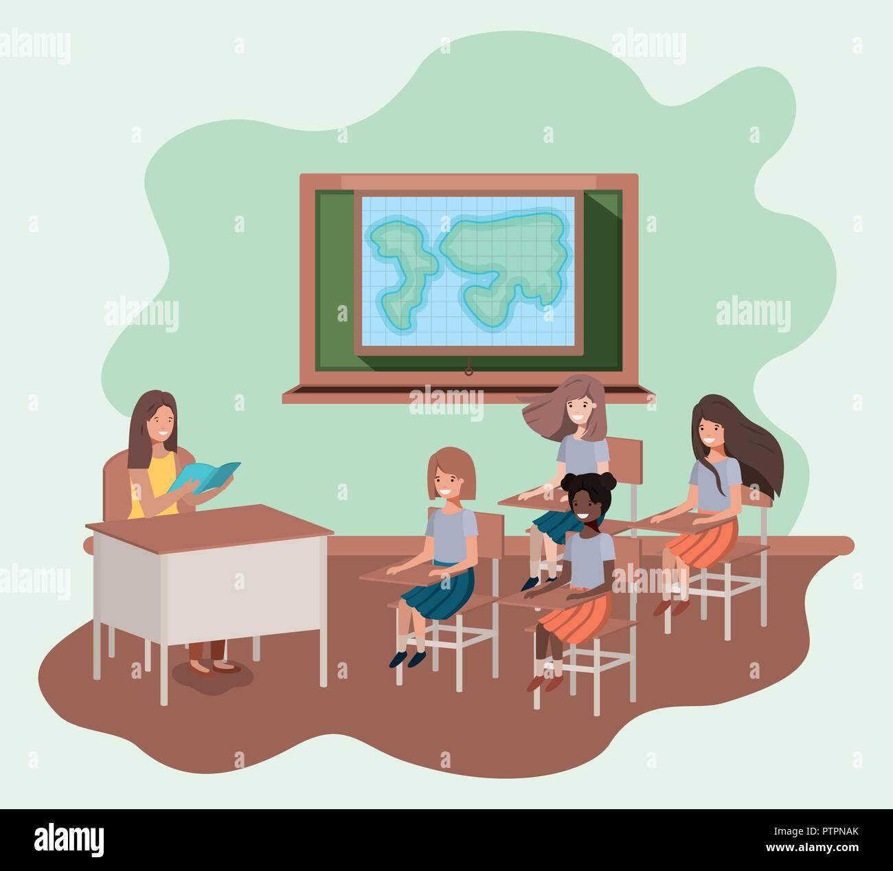 female teacher in the geography class with students Stock Vector Image ...
