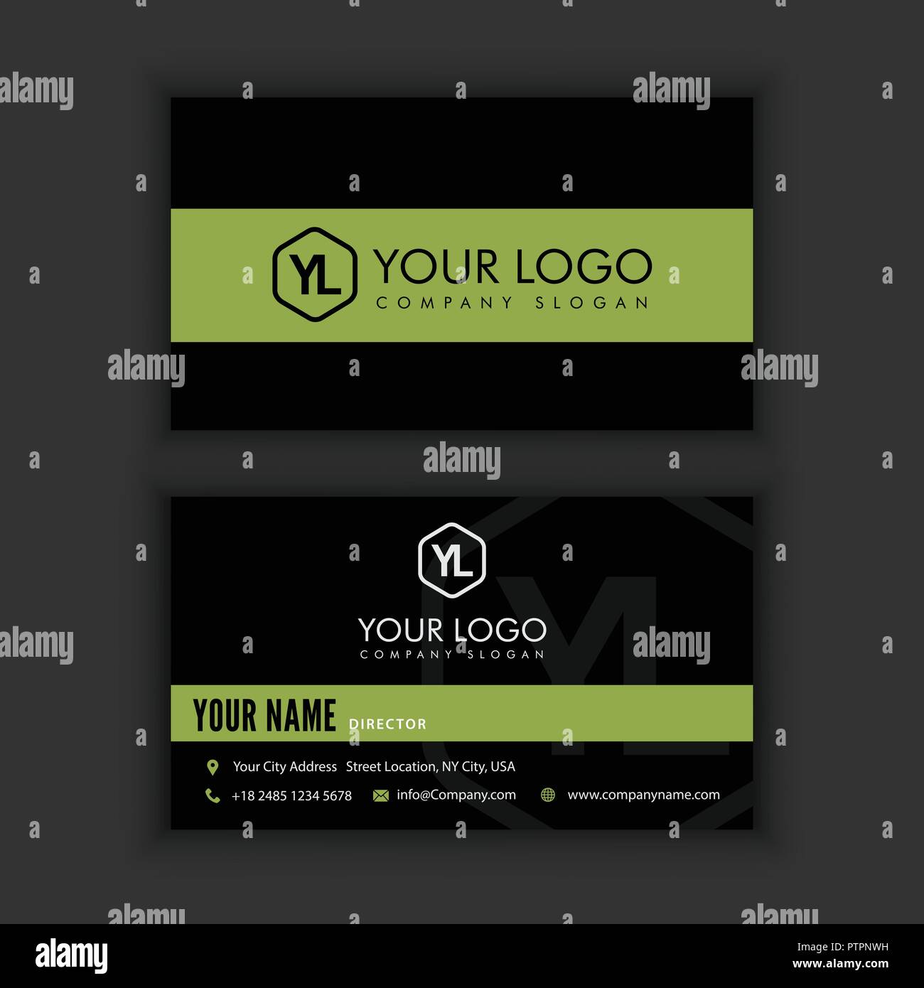 Modern Creative and Clean Business Card Template with green dark color ...
