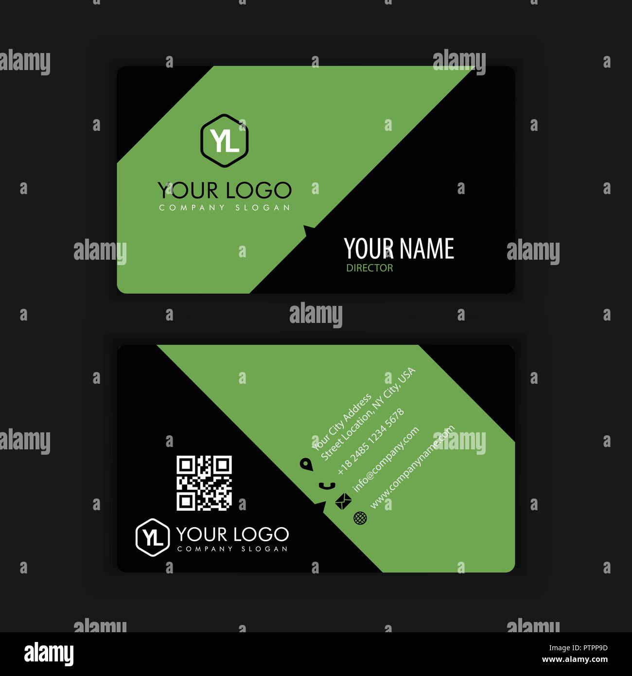 Modern Creative and Clean Business Card Template with green dark color ...
