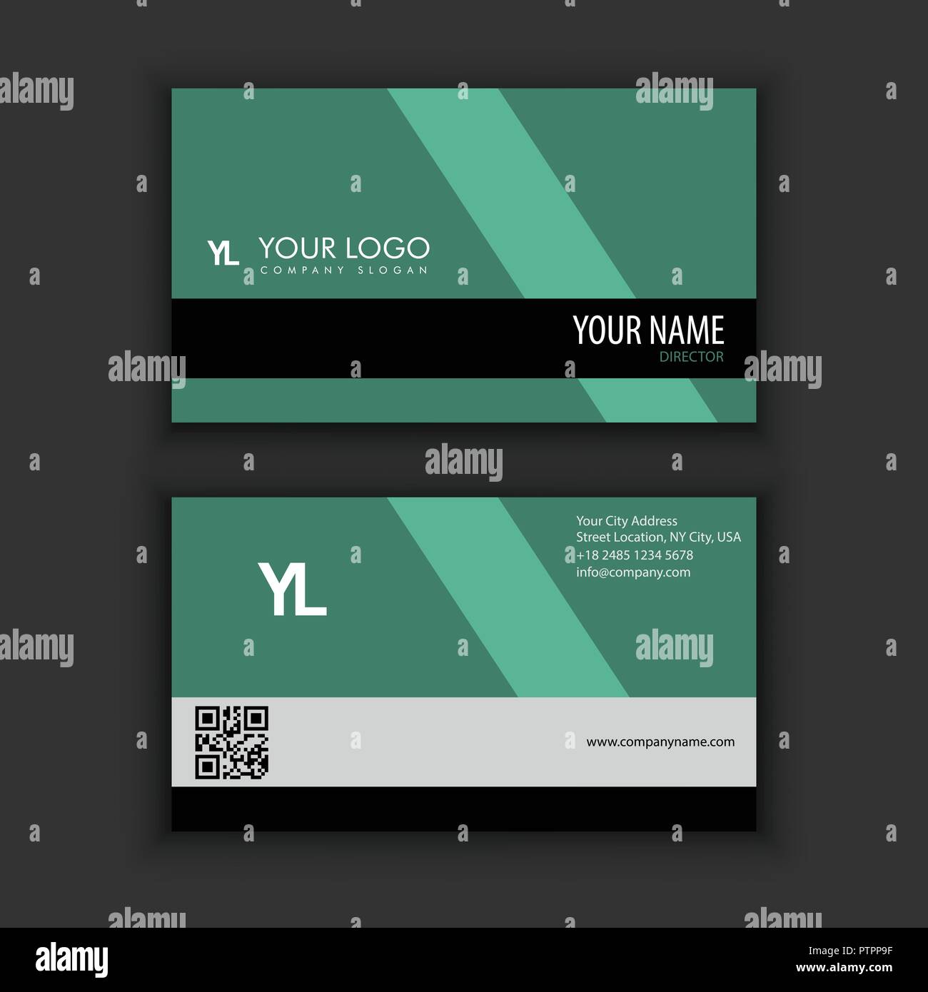 Modern Creative and Clean Business Card Template with green dark color ...