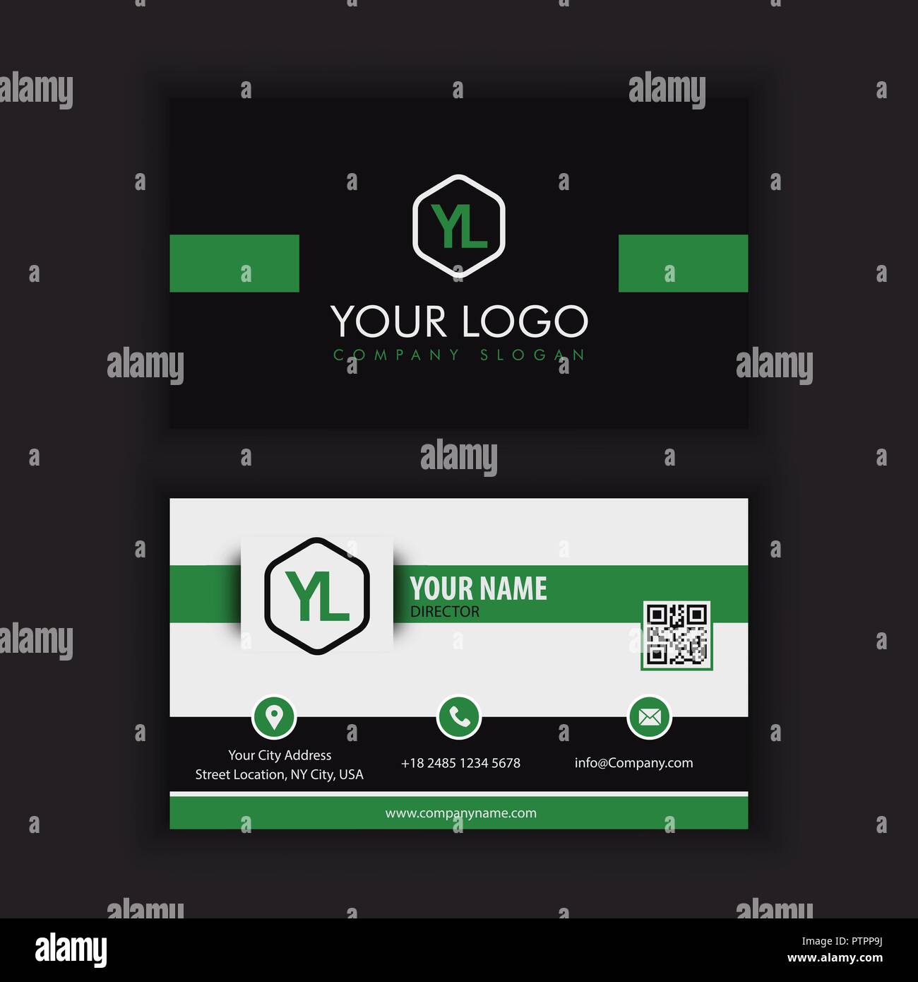 Modern Creative and Clean Business Card Template with green dark color ...