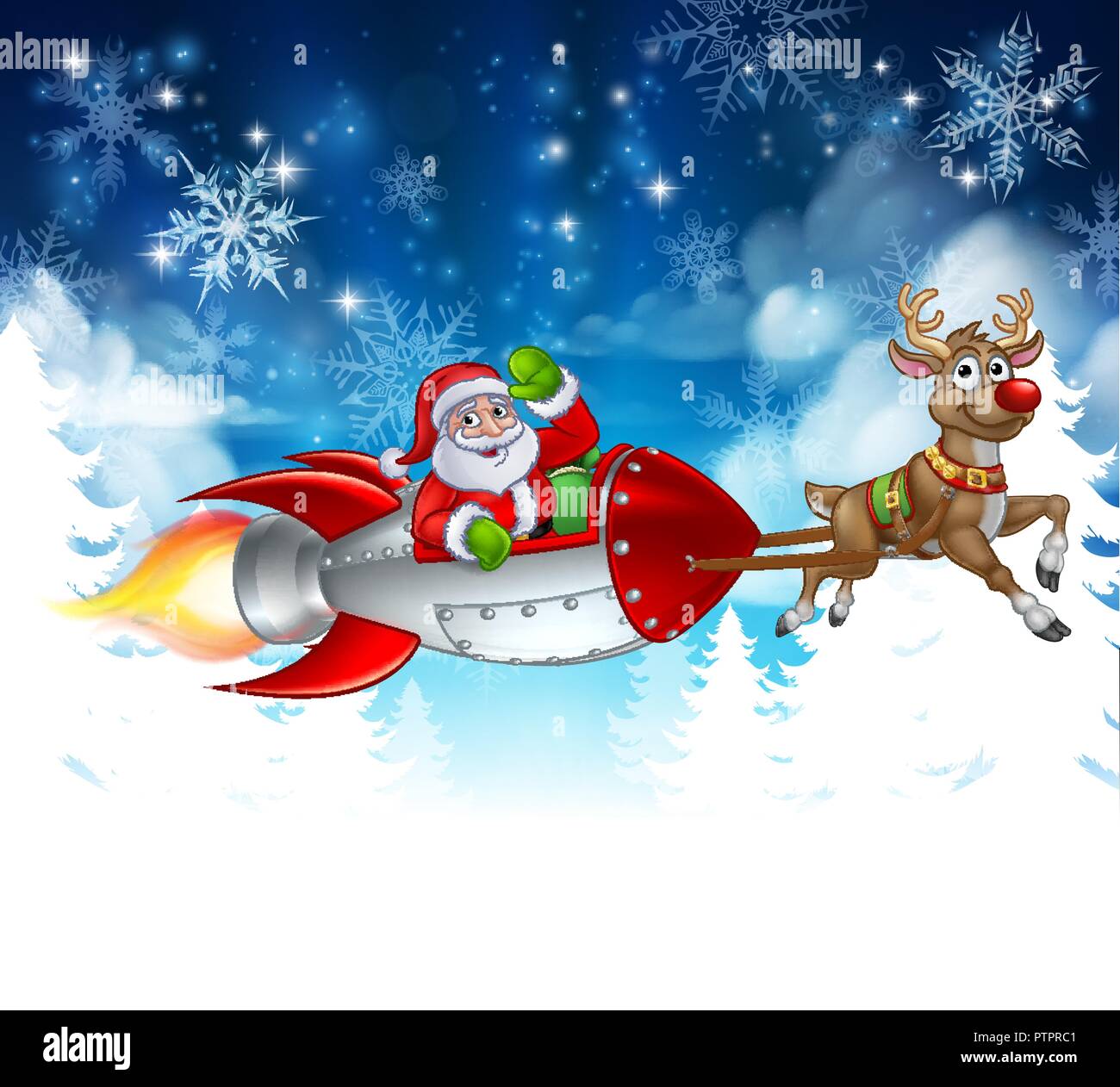 Santa Sleigh Rocket Christmas Background Stock Vector