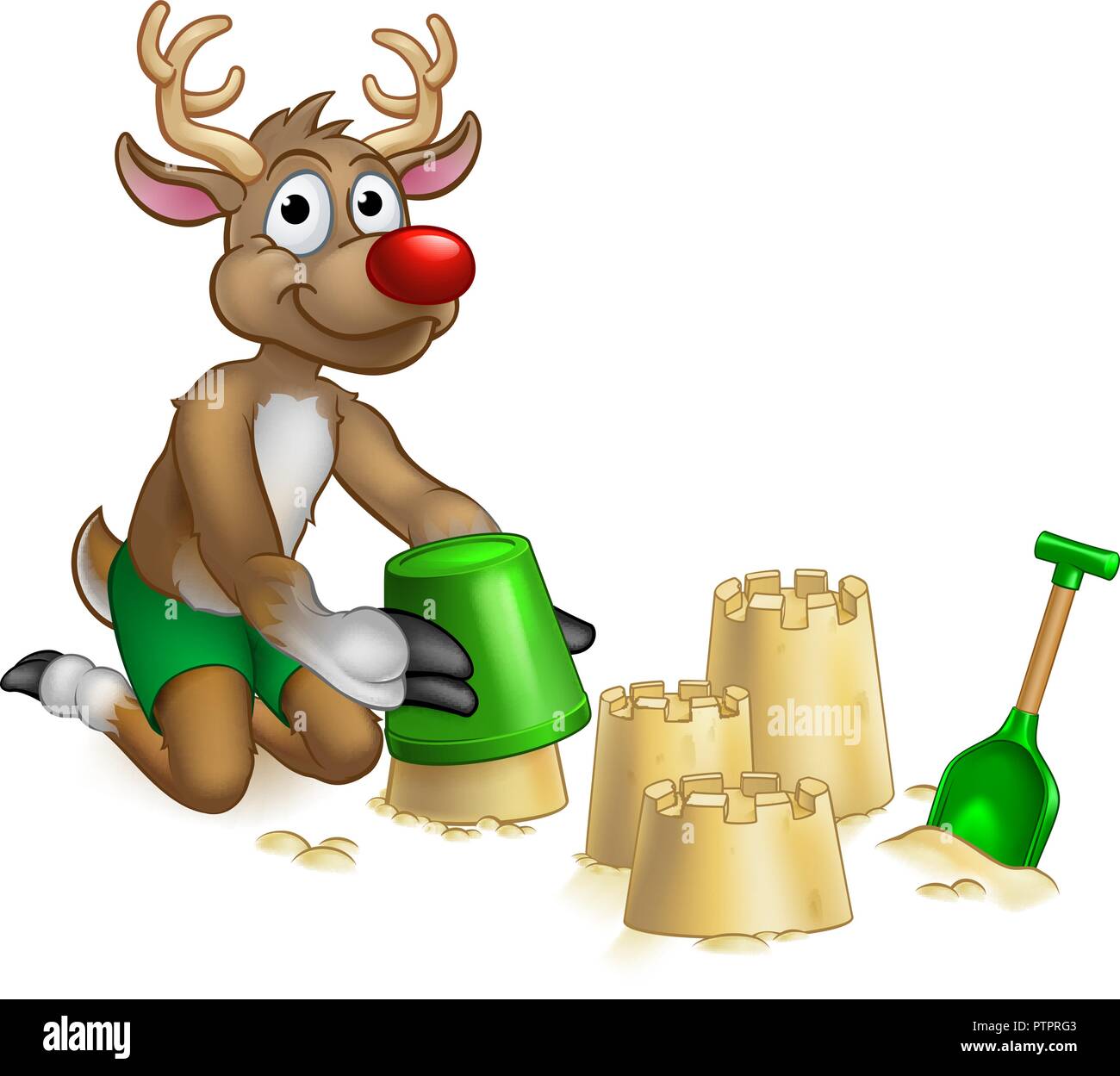 Santas Reindeer Beach Sand Castles Cartoon Stock Vector