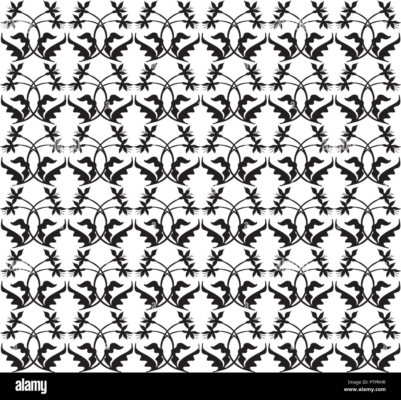 Vector seamless pattern. Black and white Stylized floral ornament. Stock Vector