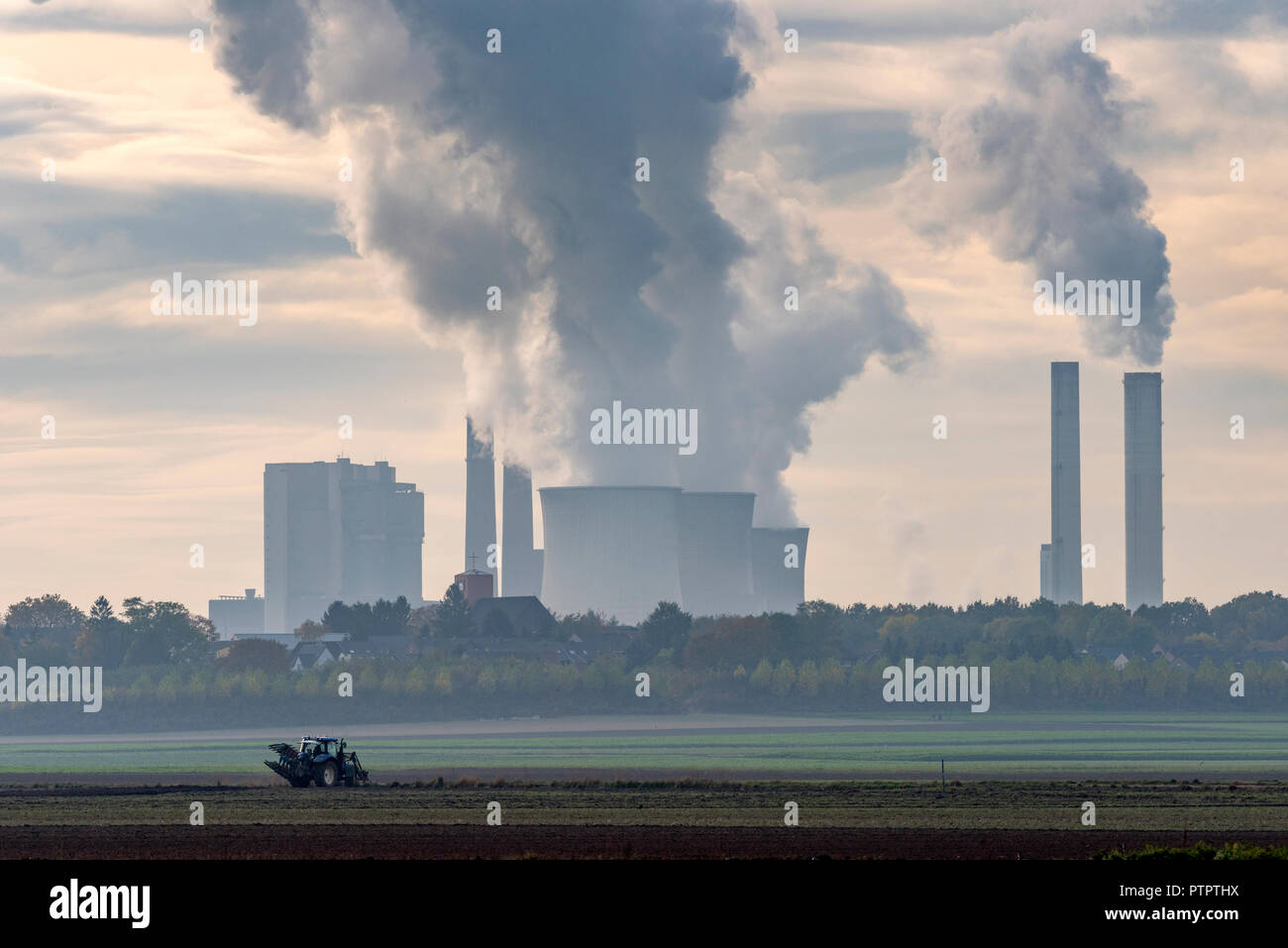 Impression of the coal fired power plant Tagebau Hambach, a large open-pit coal mine in Niederzier and Elsdorf (North-Rhine Westphalia), operated by R Stock Photo