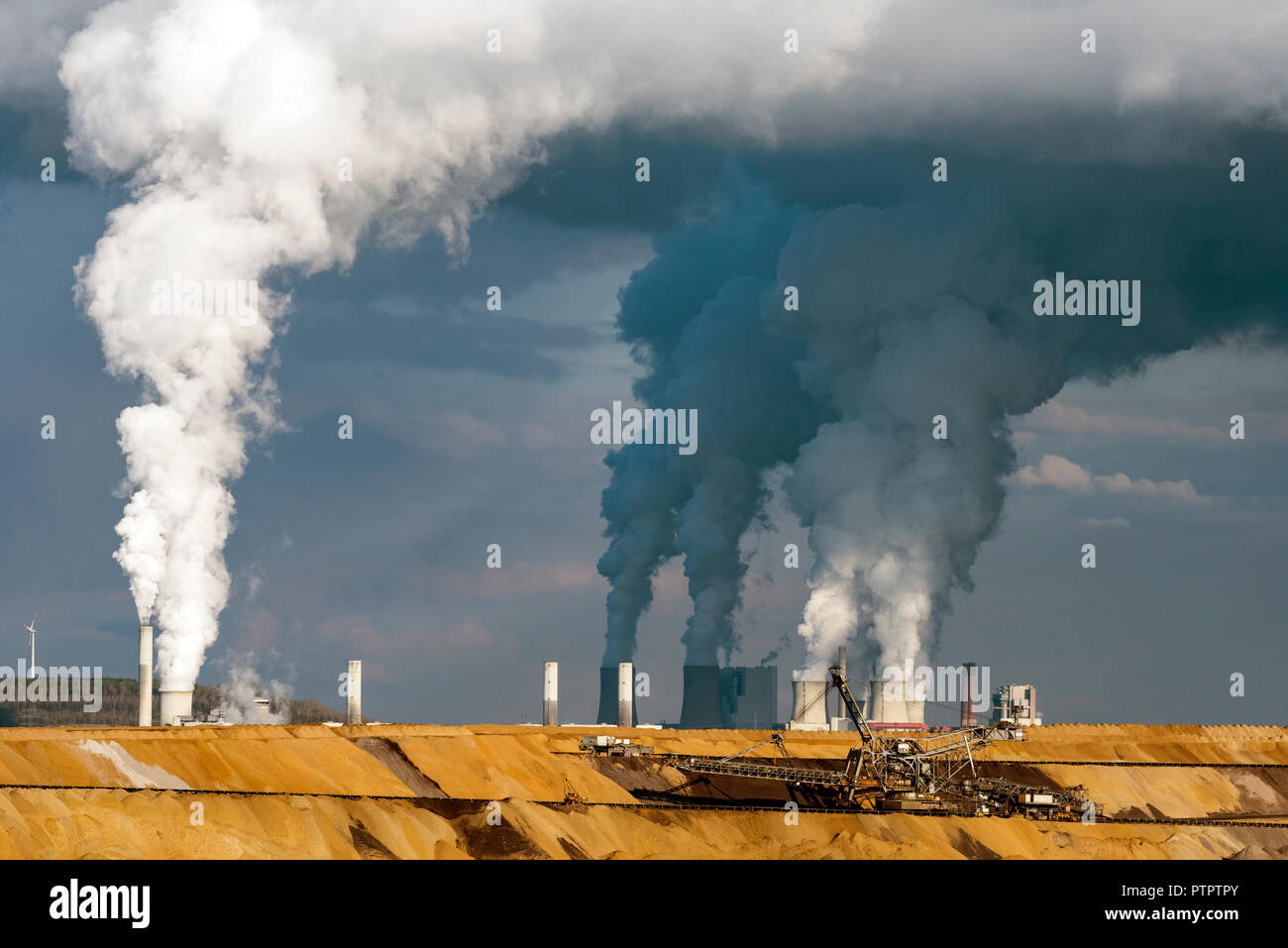 Impression of the coal fired power plant Tagebau Hambach, a large open-pit coal mine in Niederzier and Elsdorf (North-Rhine Westphalia), operated by R Stock Photo
