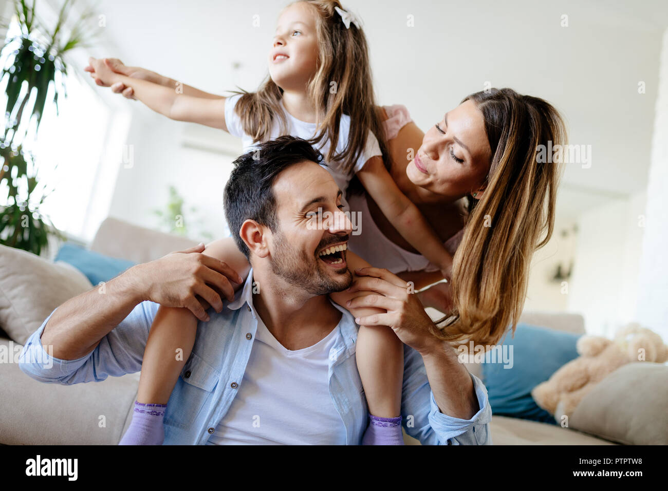 Happy family having fun times at home stock photo alamy